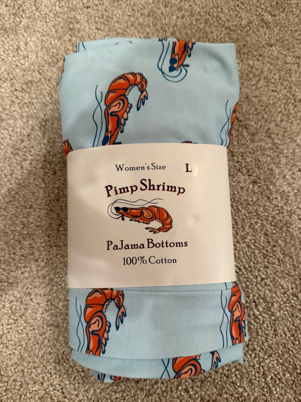 Women's Light Blue Shrimp-Print Pajama Bottoms - L